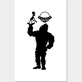 Bigfoot Ufo Silhouette Funny Alien Posters and Art